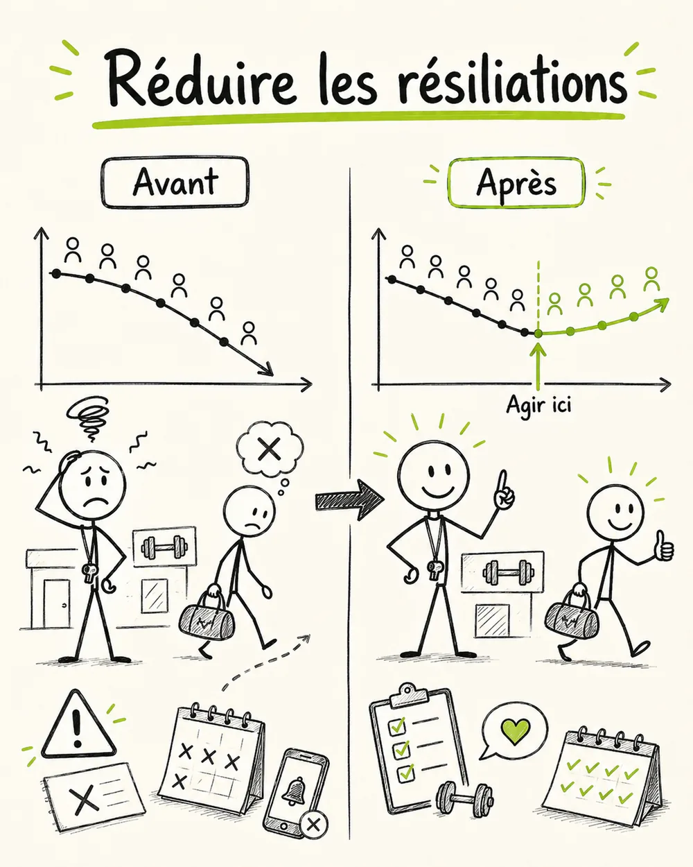 Illustration avant après : repérer le décrochage des membres et agir avant la résiliation